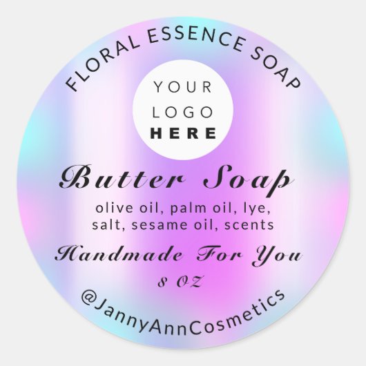 バター石鹸化粧品手作りロゴピンクブルー ラウンドシール (正面)