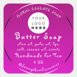 バター石鹸化粧品手作りロゴピンク明るい赤紫色 スクエアシール