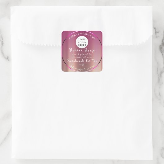 バター石鹸化粧品手作りロゴピンク スクエアシール (バッグ)