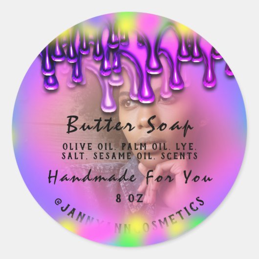 バター石鹸化粧品手作り自筆写真 ラウンドシール (正面)