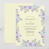 バター色のくすんだライラックの芍薬の結婚式 招待状 (正面/裏面)