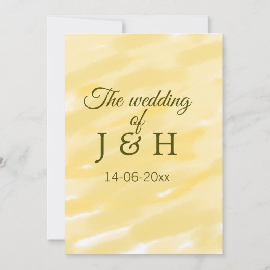 バター黄色のパステル結婚カップル名の名前のル 招待状 (正面)