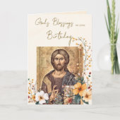 バター・スコッチと白い花とつぼみの誕生日カード カード (正面)