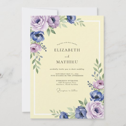 バター ラベンダー アネモネ ウェディング 招待状 (正面)