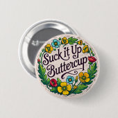 バタ吸ッカップの花をレトロなバターカップ 缶バッジ (正面&裏面)