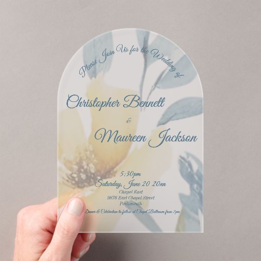 バタ淡い色のーイエローウォーター色のフローラ結婚ズ アクリル招待状 (インサイチュ (ポータブル))