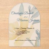 バタ淡い色のーイエローソフトブルーフローラ結婚ズ アクリル招待状 (正面)