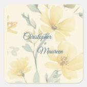 バタ淡い色のーイエローソフトブルーフローラ結婚ズ スクエアシール (正面)
