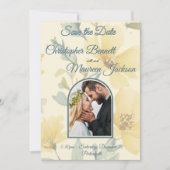 バタ淡い色のーイエローソフトブルーフローラ結婚ズ セーブザデート (正面)