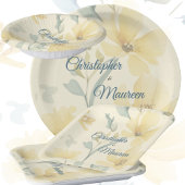 バタ淡い色のーイエローソフトブルーフローラ結婚ズ ペーパープレート