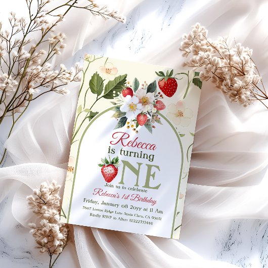 バタ素朴ーイエローレッドベリーファースト誕生日 招待状