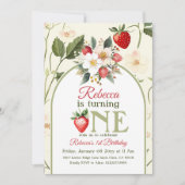 バタ素朴ーイエローレッドベリーファースト誕生日 招待状 (正面)