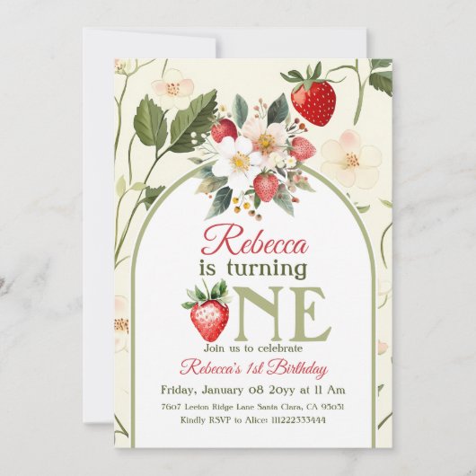 バタ素朴ーイエローレッドベリーファースト誕生日 招待状 (正面)