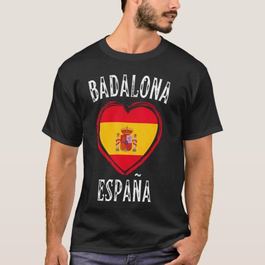 バダロナ市ハートスペイン国旗 Tシャツ (正面)