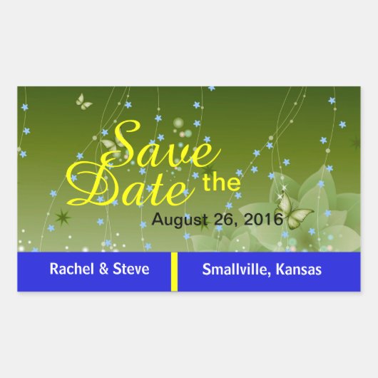バチかわいらしチョウSave the Date Green Stickers 長方形シール (正面)