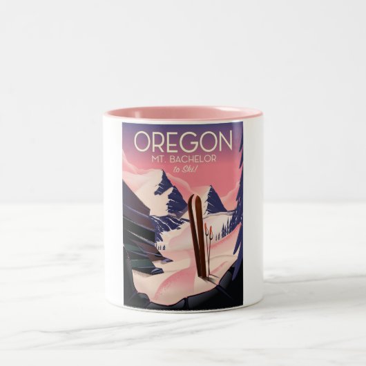 バチェラーオレゴン山スキー旅行ポスター ツートーンマグカップ (中央)