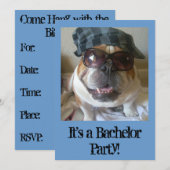 バチェラーパーティーの招待状 面白い 英語のブルドッグ 招待状 (正面/裏面)