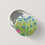 バチェラーボタンウォーターカラーワイルドフラワー 缶バッジ (正面&裏面)