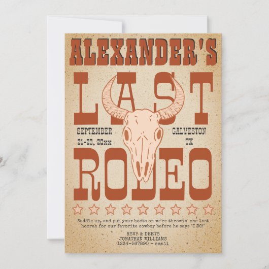 バチェラーラストRODEOウェスタンカウボーイテキサス州アドベンチャー 招待状 (正面)