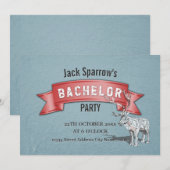 バチェラー/バチェレッテのパーティー 赤いリボン 青 招待状 (正面/裏面)