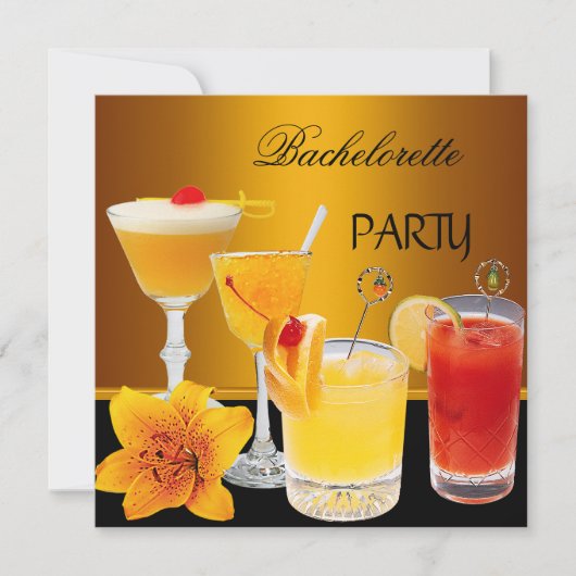 バチェラー・パーティーのカクテル飲み物 招待状 (正面)