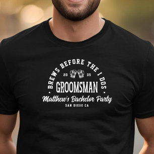 バチェラー・パーティーのビールで乾杯!挙式前に仲間と Tシャツ
