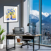 バチェロボタンブルーワイルドフラワーウォータカラープリント ポスター