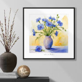 バチェロボタンブルーワイルドフラワーウォータカラープリント ポスター