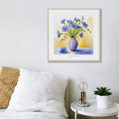 バチェロボタンブルーワイルドフラワーウォータカラープリント ポスター