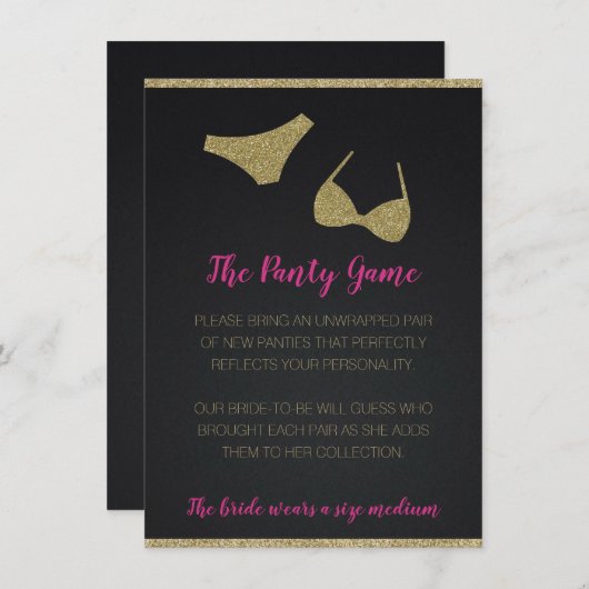 バチェロレッテと鶏のパーティーのためのパンティーゲーム エンクロージャーカード (正面/裏面)