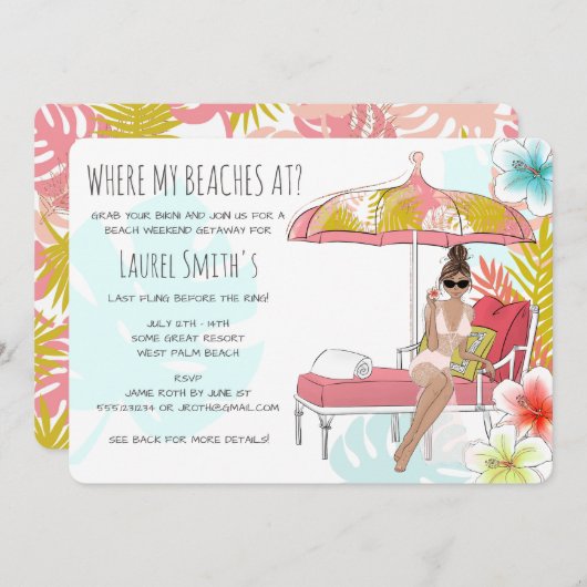 バチェロレッテのビーチの週末の逃走の招待状 招待状 (正面/裏面)