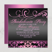 バチェロレッテのピンクのダマスク織の招待状 招待状 (正面/裏面)