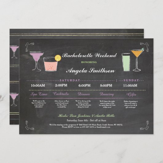 バチェロレッテのブライダルシャワーのチョークの珊瑚の旅程 プログラム (正面/裏面)