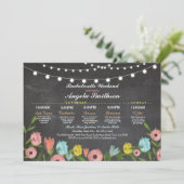 バチェロレッテのブライダルシャワーのピンクの花柄の旅程 プログラム (スタンド正面)