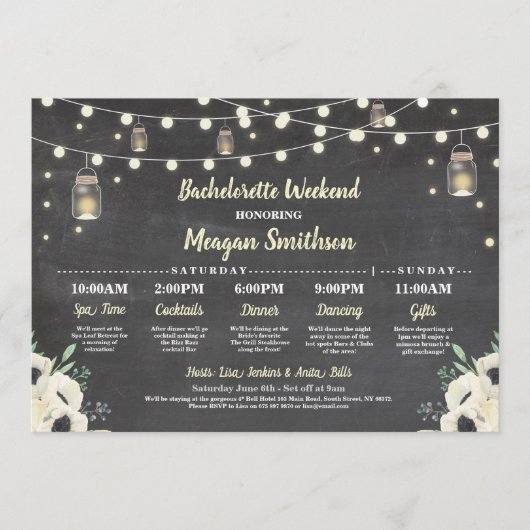 バチェロレッテのブライダルシャワーの旅程のホタルの瓶 プログラム (正面)