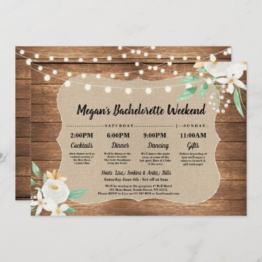 バチェロレッテのブライダルシャワーの旅程の木製の白 プログラム (正面/裏面)