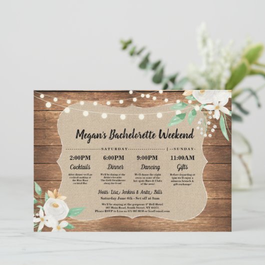 バチェロレッテのブライダルシャワーの旅程の木製の白 プログラム (スタンド正面)