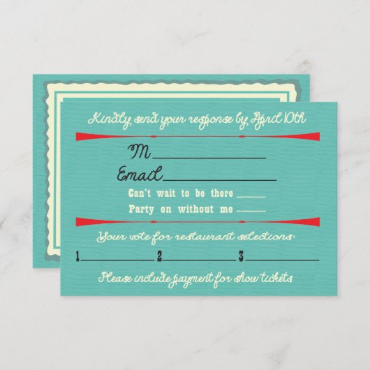 バチェロレッテのラスベガスの週末の逃走RSVPs 出欠カード (正面/裏面)