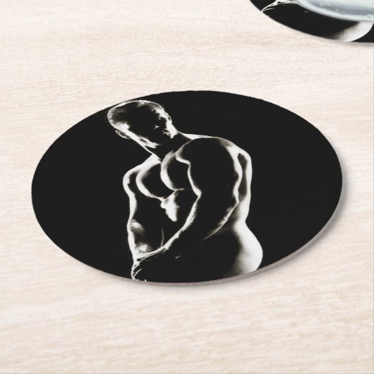 バチェロレッテのヴィンテージの上半身裸の大きな塊のパーティー ラウンドペーパーコースター (アングル)