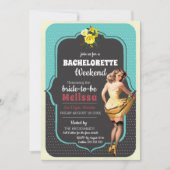 バチェロレッテの上のヴィンテージのティール（緑がかった色）の水玉模様のレトロPin 招待状 (正面)