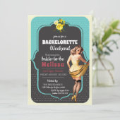 バチェロレッテの上のヴィンテージのティール（緑がかった色）の水玉模様のレトロPin 招待状 (スタンド正面)