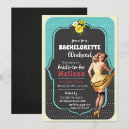 バチェロレッテの上のヴィンテージのティール(緑がかった色)の水玉模様のレトロPin 招待状