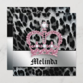 バチェロレッテの招待のヒョウの黒のピンクの王冠 招待状 (正面/裏面)