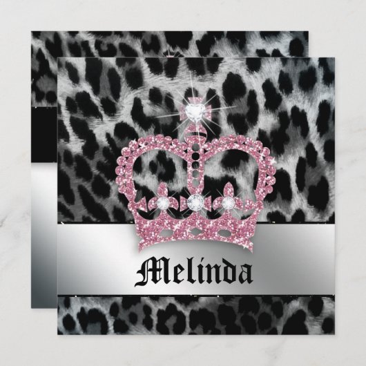 バチェロレッテの招待のヒョウの黒のピンクの王冠 招待状 (正面/裏面)