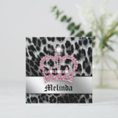 バチェロレッテの招待のヒョウの黒のピンクの王冠 招待状 (スタンド正面)