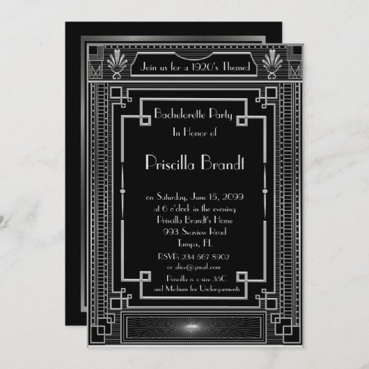 バチェロレッテの招待、素晴らしいGatsbyの銀 招待状 (正面/裏面)