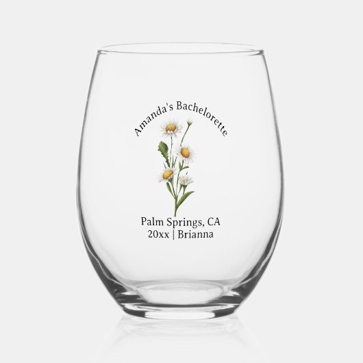 バチェロレッテの誕生月花：4月 - デイジー ステムなしワイングラス (裏面)