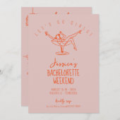 バチェロレッテの週末の女性カクテルグラス 招待状 (正面/裏面)