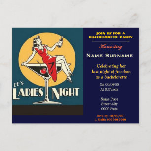 バチェロレッテは、女性だけのパーティー、雌鶏夜、雌鶏…. インビテーションポストカード