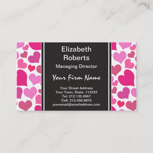 バチェロレッテまたは花嫁のためのかわいらしいピンクのハート 名刺 (正面)